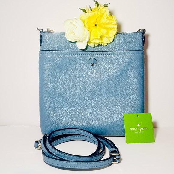 Kate spade Polly Leather Swing Pack Crossbody Bag, Dusty Blue - Picture 1 of 15